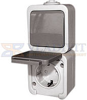 Розетка одинарна з перемикачем e.dew.1237.gr.blister з з/к для зовн. монтажу, IP44, E.NEXT (p044011)