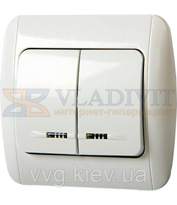 Вимикач e.install.stand.812L двоклавішний з підсвіткою з рамкою Standard New, E.NEXT (s035020)