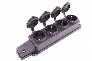 Розетка чотирьохмісна з кришкою каучукова e.socket.rubber.029.4.16, з з/к, 16А, E.NEXT (s9100039)
