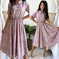 Красивое платье миди Эрика Цветы женское стильное с пуговицами и пышной юбкой в цветочный принт Smmk7436