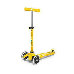 Самокат MICRO серії "Mini Deluxe LED" - ЖЕЛТИЙ (до 50 kg, 3-х колесний, світло)