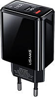 Сетевое зарядное устройство USAMS US-CC133 T40 QC3.0+PD 20W Digital Display Fast Charger black