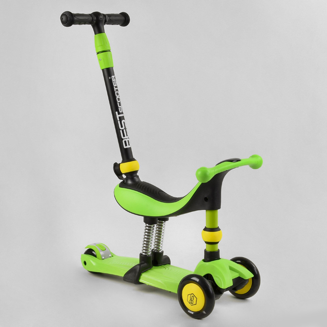 Триколісний Самокат велобіг 3в1 BS-30802 Best Scooter (3 колеса PU зі світлом, батьківська ручка)