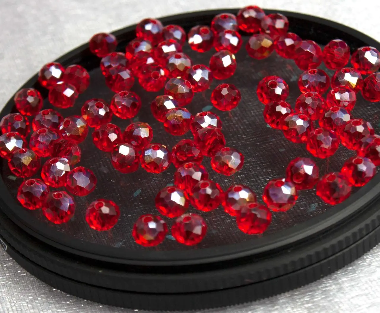 Бусини кришталеві (Рондель) 4х3м пачка - 125-135 шт, колір - червоний прозорий з АБ