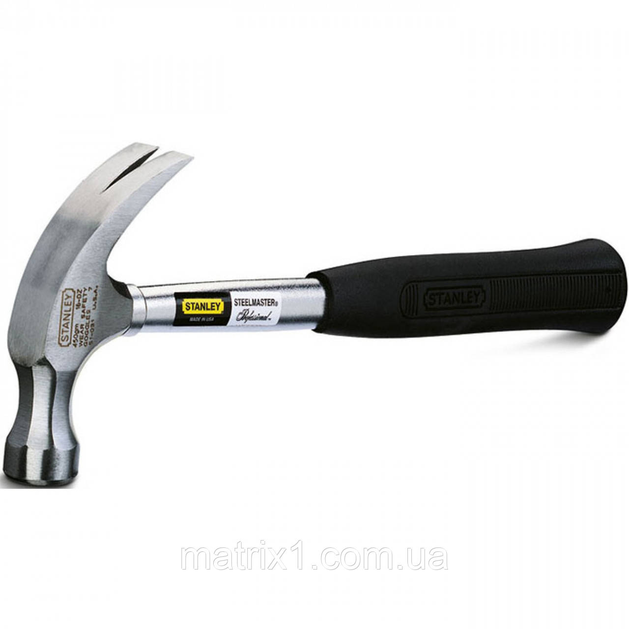 Молоток столярний STANLEY: M=450 г, L=335 мм, сталева ручка "Steelmaster Curve Claw"