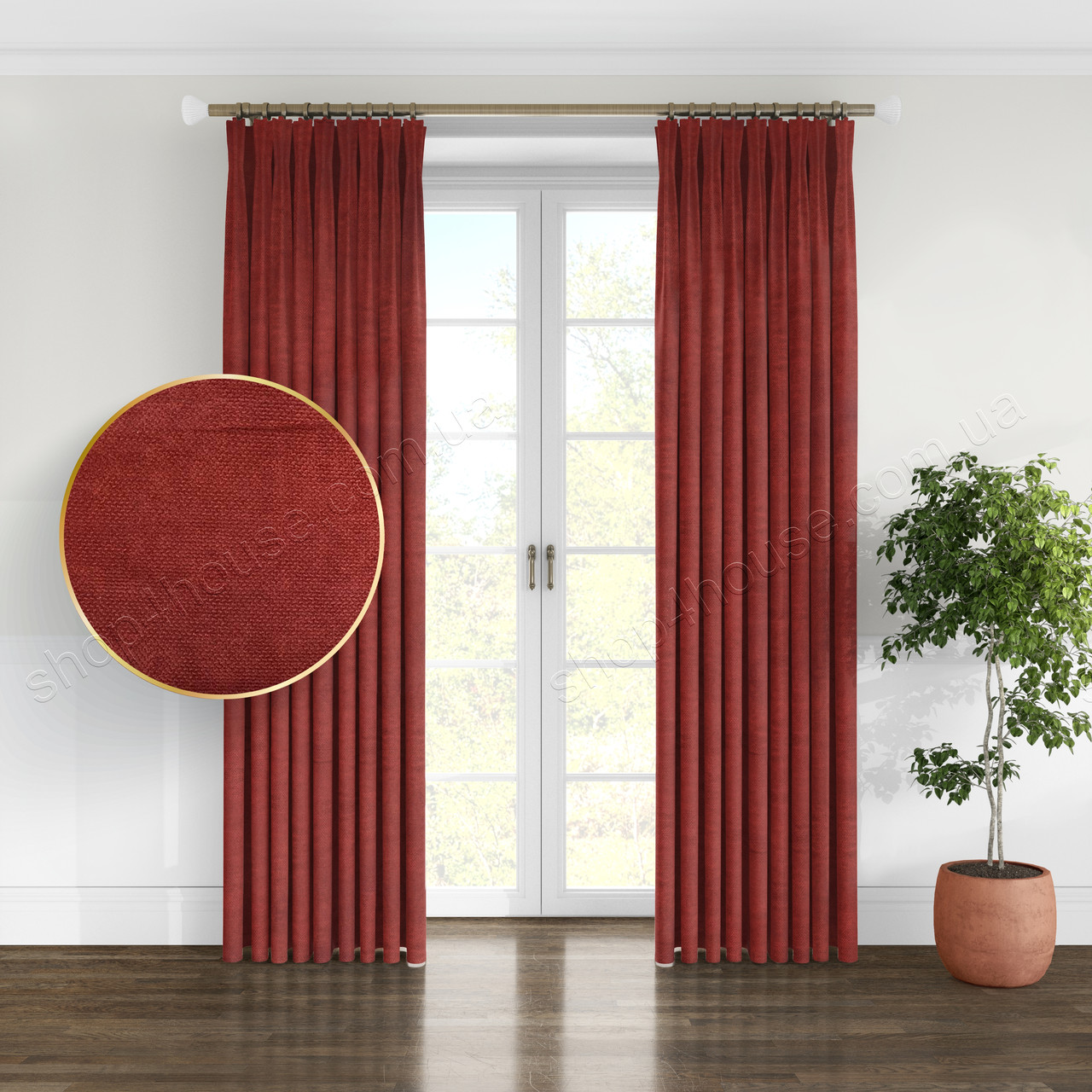 Ціна за 3 м! Однотонна штора мікровелюр(petek) Колір: темно-таракотовий, фото 1