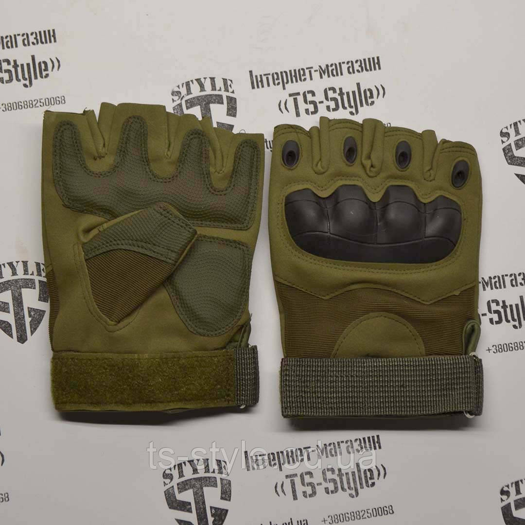 Рукавиці тактичні безпалі олива дихаючі з гумовим захистом