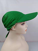 Кепка косынка бандана с козырьком шапочка летняя 54-60 рр сзади на завязках для моря или после химиотерапии зеленый