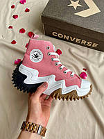 Высокие розовые текстильные женские кеды Converse