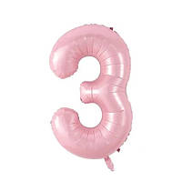 Фольгированная цифра 3 нежно розовая (baby pink) 70 см