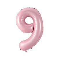 Фольгированная цифра 9 нежно розовая (baby pink) 70 см