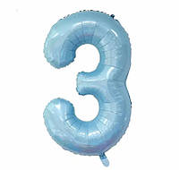 Фольгированная цифра 3 нежно голубая (baby blue) 70 см
