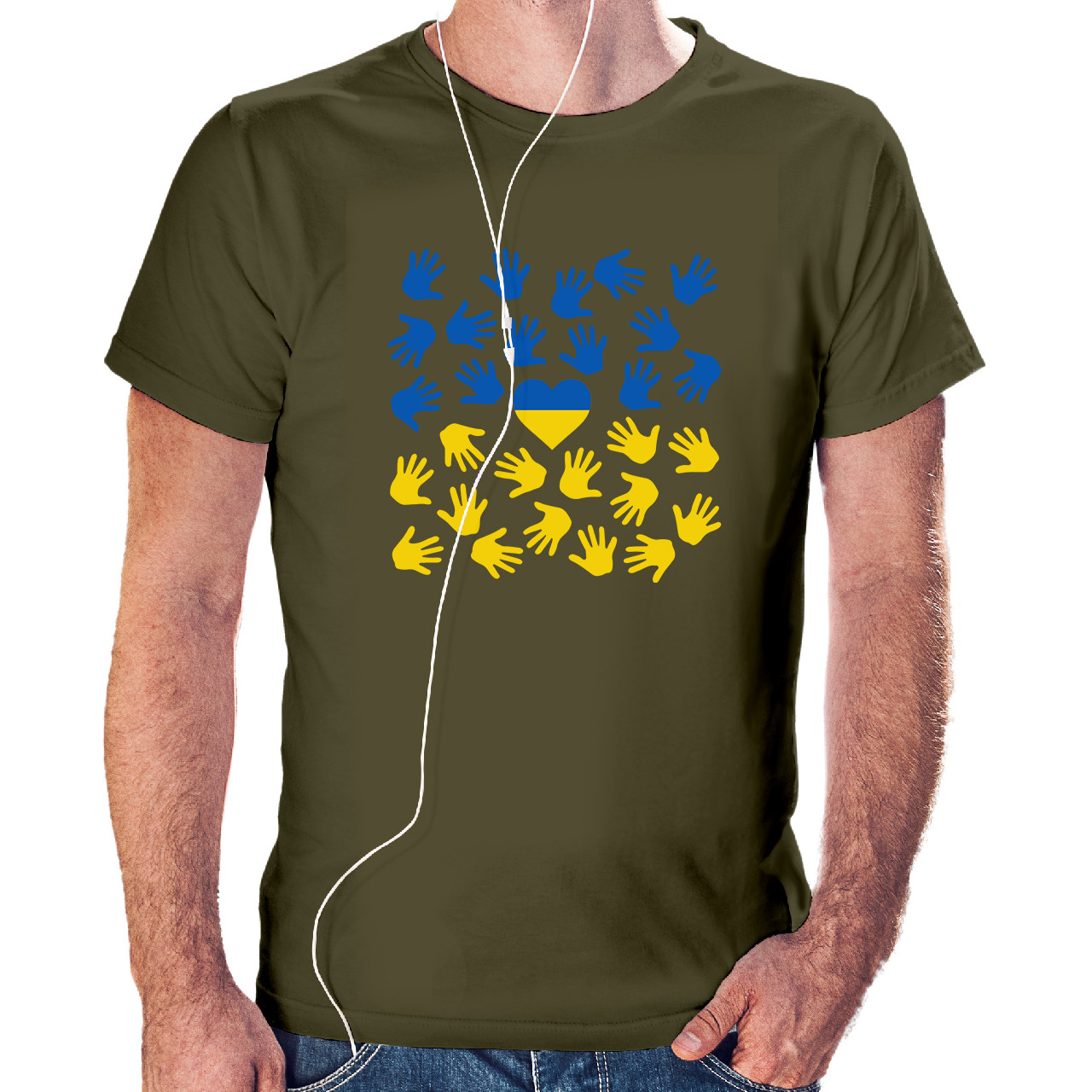Футболка чоловіча Підтримую Україну (Stand With Ukraine) Хакі (Army green) L, фото 1