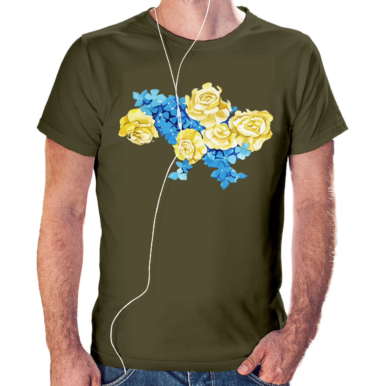 Футболка чоловіча Квітуча Україна Хакі (Army green)