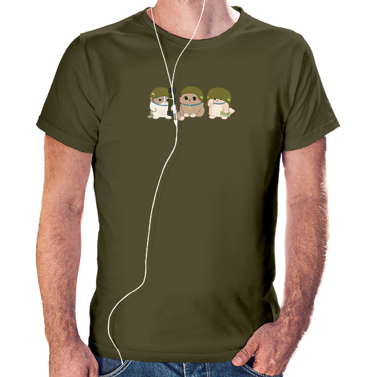 Футболка чоловіча ЗСУ котики Хакі (Army green)