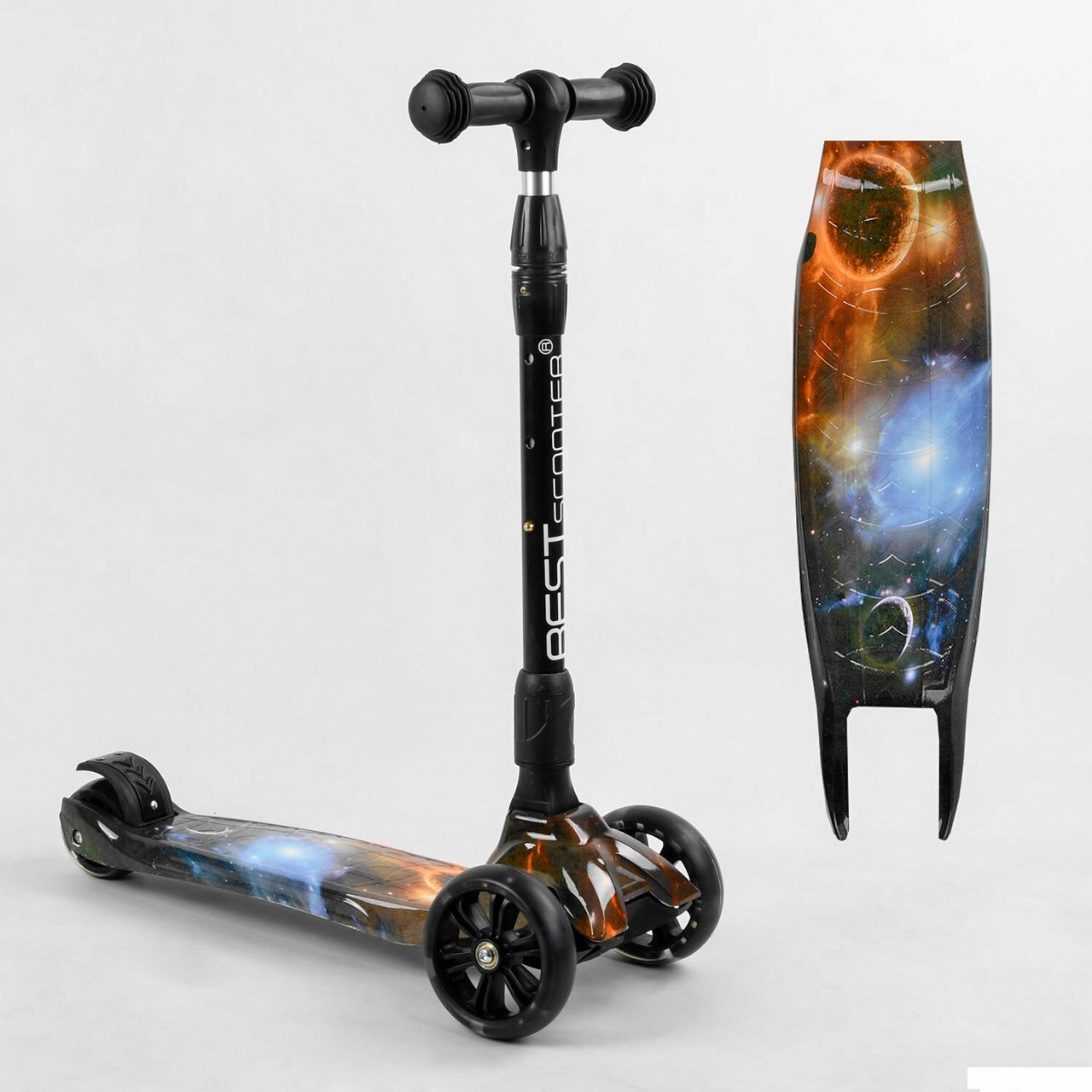 Самокат триколісний Best Scooter 43-635 MAXI (6) складане алюмінієве кермо, 3 колеса PU зі світлом, переднє