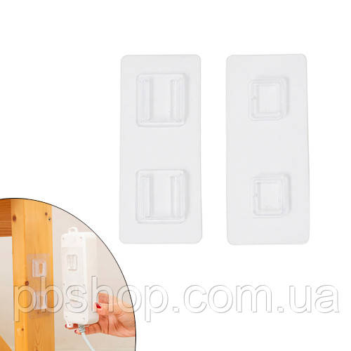 Тримач кріплення настінний 6x14см клейкий 5шт, гачок подвійний невидимка, фото 1