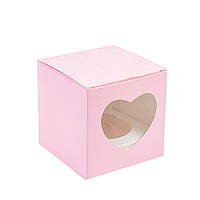 Коробка для капкейків з вікном у формі серця 90х90х90 (на 1 шт), рожева