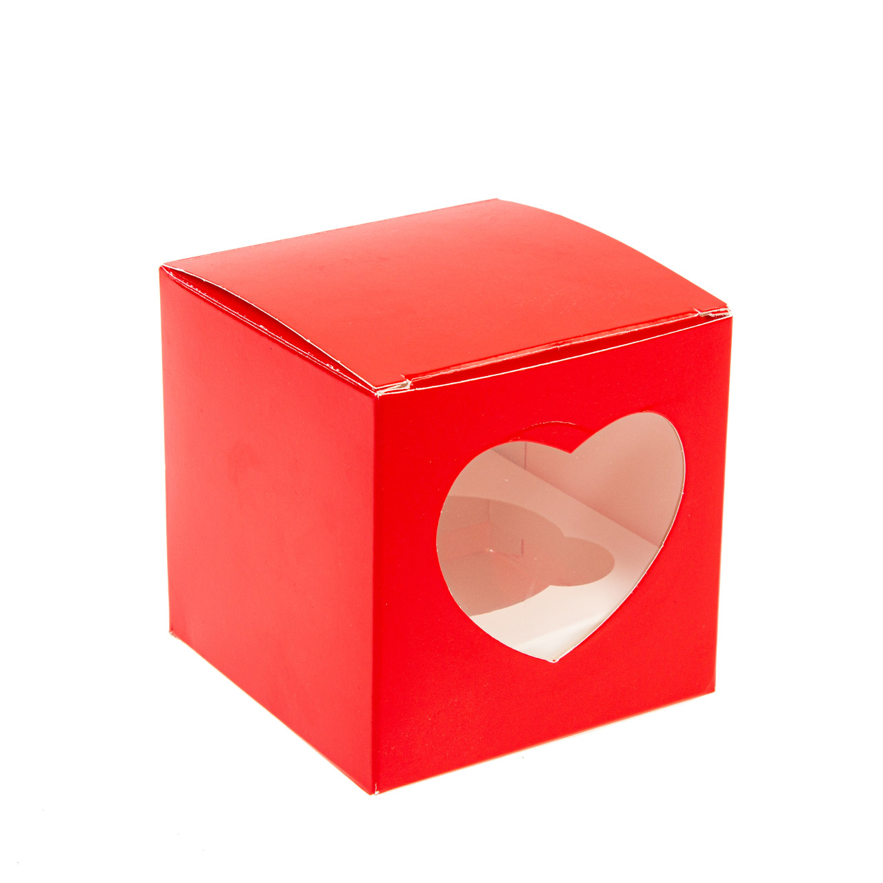 Коробка 90х90х90 (на 1 капкейк) з вікном серце, червона, фото 1
