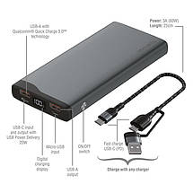 УМБ Power Bank 4smarts VoltHub Pro 10000mAh 2Type-C 2USB QC PD 22.5W 5А Grey, фото 3