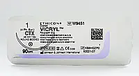 Хирургическая нить Ethicon Vicryl (Викрил) USP1 колющая Taper Point 48 мм, 1/2 круга, 90см W9451, от 12 шт.
