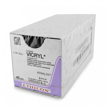 Хірургічна нитка Ethicon Vicryl (Вікріл) 1 колюча голка 80 мм, 1/2 кола, довжина 100см, W9289, від 12 шт.