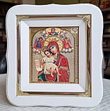 Ікона П.Б. Достойно Є в білому дерев'яному фігурному кіоті під склом, розмір кіота 18*16, сюжет 10×12., фото 3