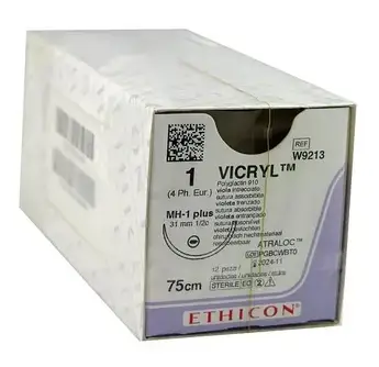 Хірургічна нитка Ethicon Vicryl (Вікріл) USP 1, колюча 31 мм, довжина 75 см, 1/2 кола W9213, від 12 шт.