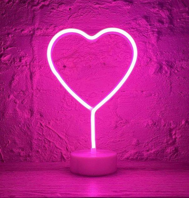 Настільний неоновий світильник нічник Серце декоративне Neon Decoration Lamp Heart - Рожевий