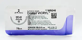 Хірургічна нитка Ethicon Vicryl (Вікріл) 2 колюча масивна Taper Point 45 мм, 1/2 кола, 75см W9246, від 12 шт.