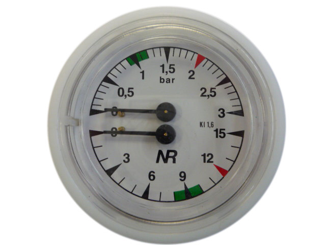 Манометр на 2 шкали 0-3/0-15 бар – 1/8M – вн. Ø 70мм - основа Ø 63мм, для кавомашини CMA ASTORIA, Wega