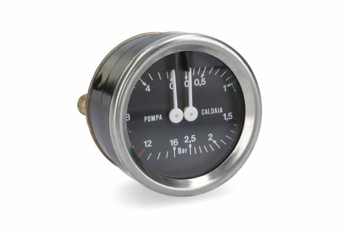 Подвійний манометр для кавомашини 0-2,5/0-16 BAR - 1/8M плаский - Ø 65мм - основа Ø 60мм, FUTURMAT - ARIETE / QUALITY, фото 1