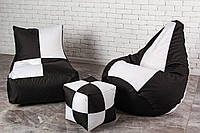 Набор кресло мешков черно-белого цвета (кресло груша, диван, пуф) набор бескаркасной мягкой мебели