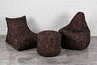Коричневый набор мягкой мебели (кресло груша, диван, пуфик XL)джинс рогожка
