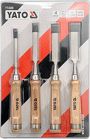 Стамески професійні з дерев'яними ручками YATO: b=10-16-20-25 мм. CrV. 4 шт. ( Польща)