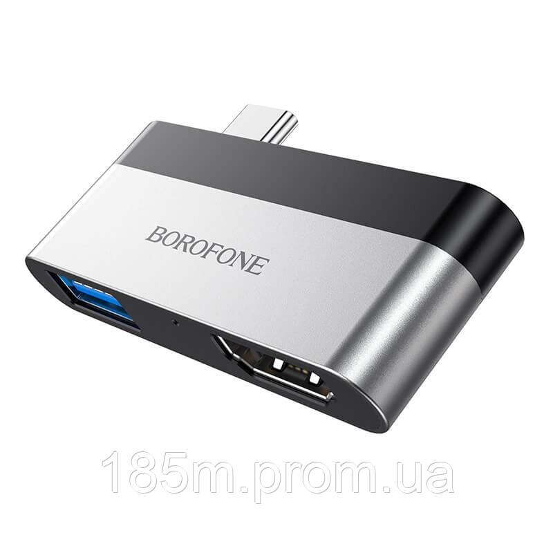 Хаб BOROFONE DH2 Type-C (HDMI+USB3.0) black/silver - фото 2 - id-p1644895103
