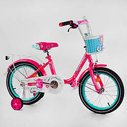 Дитячий двоколісний велосипед 16" Рожевий для дівчаток 5-6 років, зріст 100-115 см кошик, багажник SOFIA