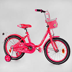 Дитячий двоколісний велосипед 16" Червоний дівчині 5-6 років, зріст 100-115 см кошик, багажник SOFIA