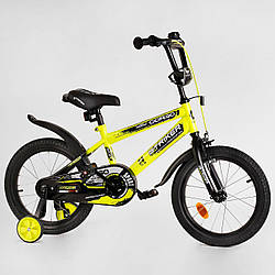 Дитячий двоколісний велосипед 16" Жовтий 5-6 років, зріст 100-115 см Corso STRIKER ручне гальмо, доп колеса