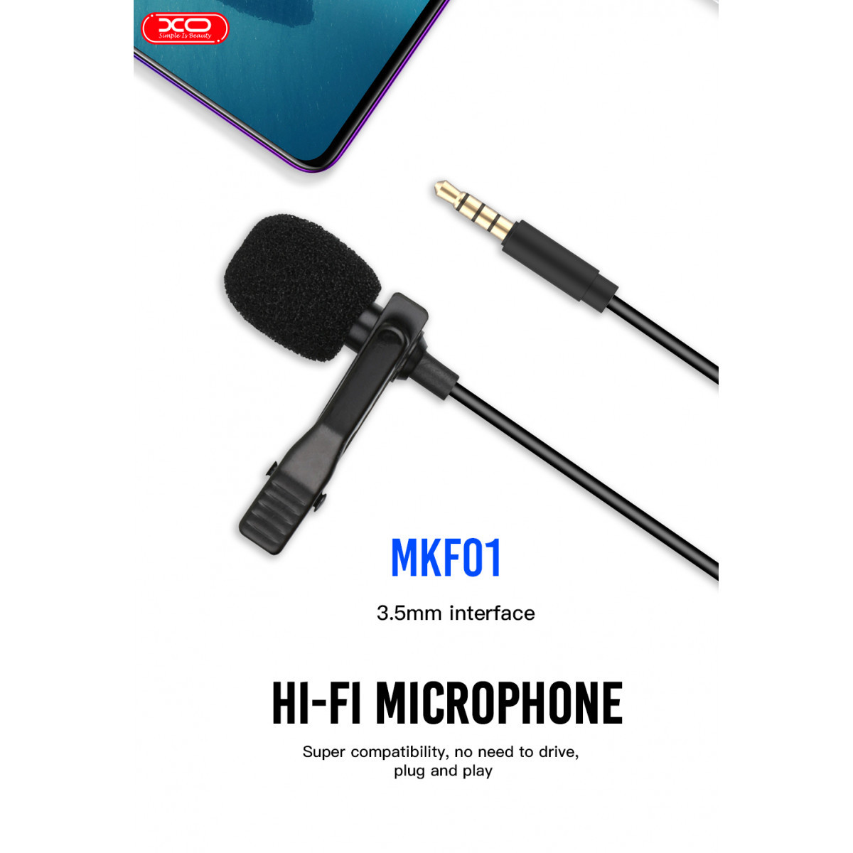 Мікрофон петличний XO MKF01 3.5 mm jack із затискачем