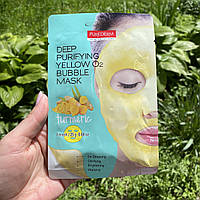 Киснева тканинна маска з екстрактом куркуми Purederm Deep Purifying Yellow O2 Bubble Mask Turmeric