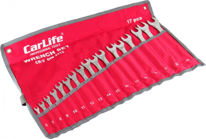 Набір ключів ріжково-накидних (17 шт.) "CARLIFE" 6-24 мм (пач.крапка), фото 1