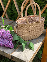 Літня солом'яна сумка із чохлом. Овальна форма