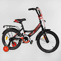 Дитячий двоколісний велосипед 16" Чорний 5-6 років, зріст 100-115 см Corso STRIKER ручне гальмо, доп колеса