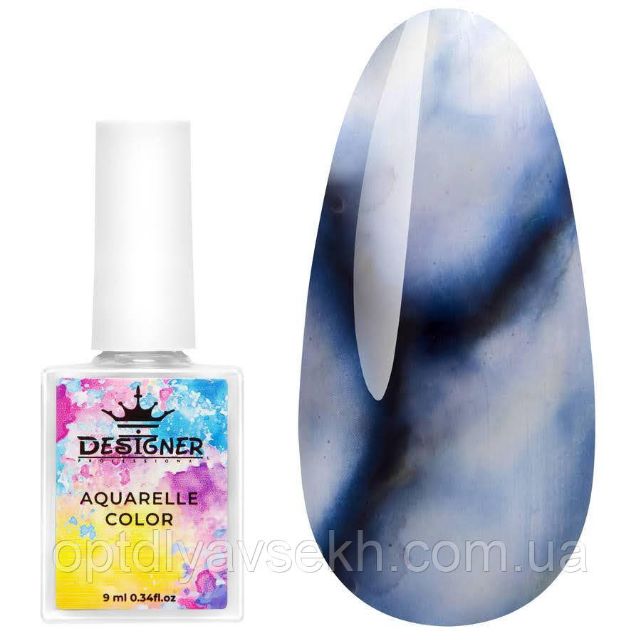 Акварельні краплі/Aquarelle Color для дизайну нігтів (кольорове чорнило) Дизайнер, 9 мл. Синій №12