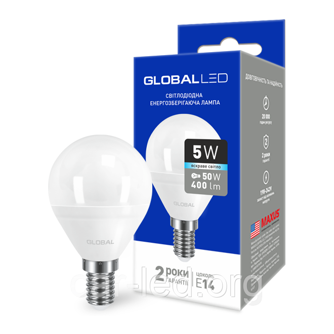 LED-лампа GLOBAL G45 F 5W яскраве світло 220 V E14 AP (1-GBL-144) (NEW)