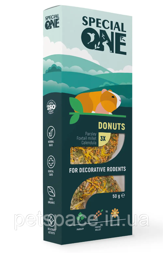 Ласощі для гризунів Special One Пончики (петрушка, чуміза, календула) 50г/3шт