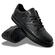 Чоловічі осінні кросівки Clubshoes чорні шкіряні зі шнурівкою осінь/весна демі 117