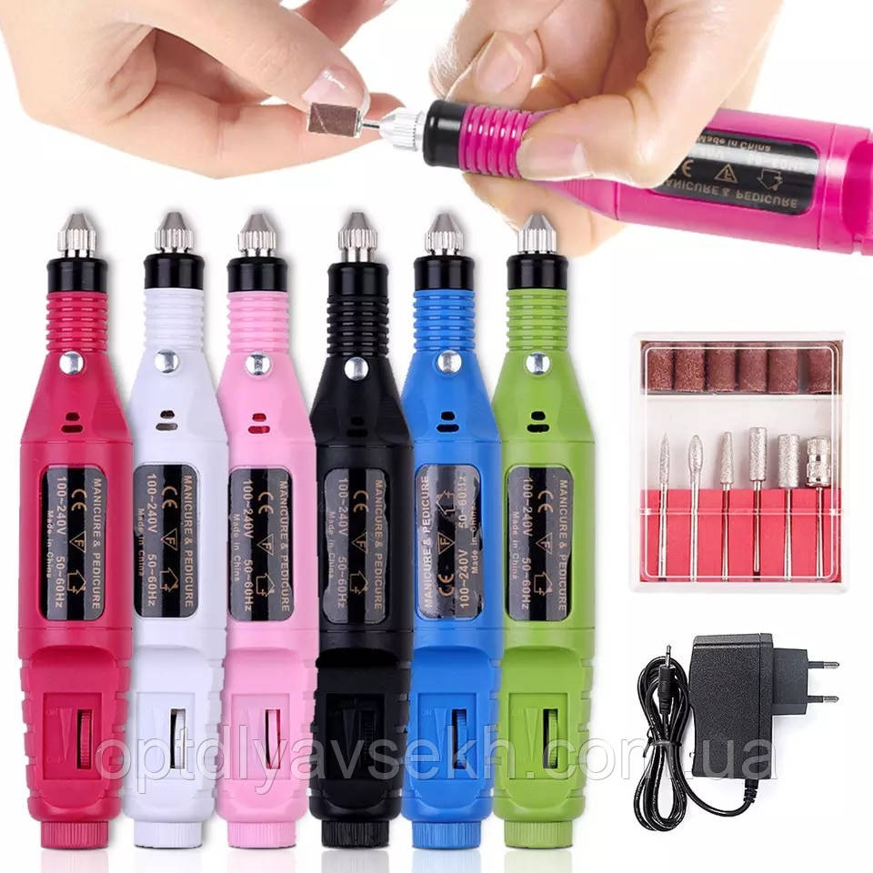 Портативний міні фрезер-ручка для апаратного манікюру - 13000 об/хв. (з насадками), фото 1