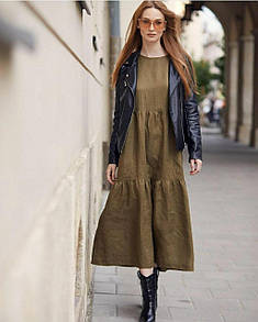 Жіноча сукня 100% льон (колір хакі)